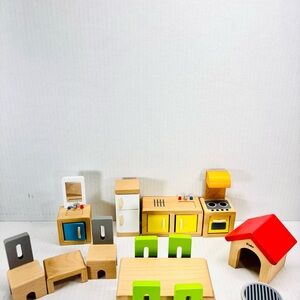 Hape Wooden Doll House Furniture Kitchen Set With Doghouse & Grill